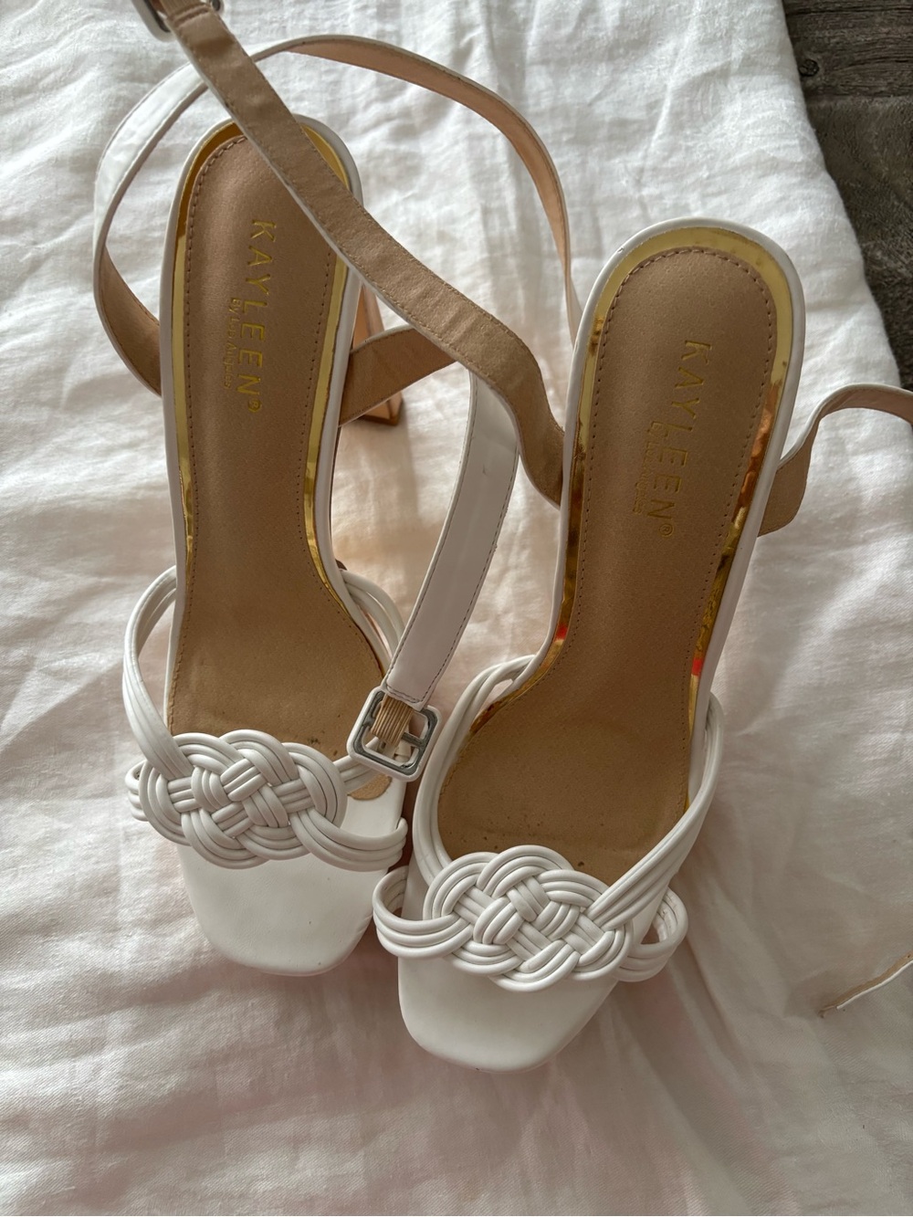 White Braided Knot Strap Heeled Sandals
